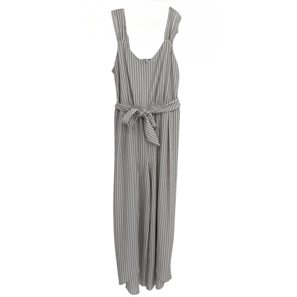 Calvin Klein NWT White Black vertical Stripes Tie Front v neck Jumpsuit size 8